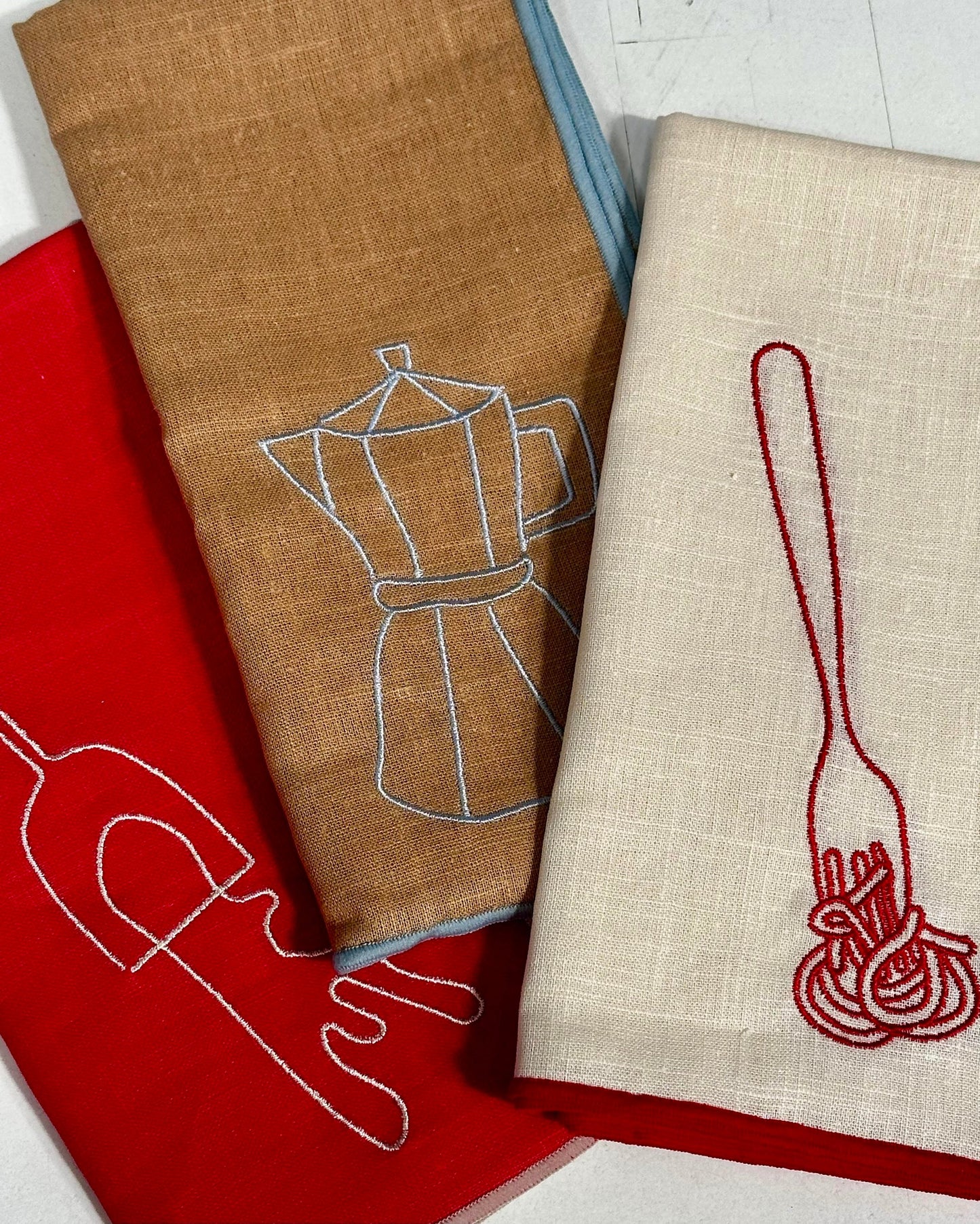 Linen Embroidered Napkins | 'Spaghetti'