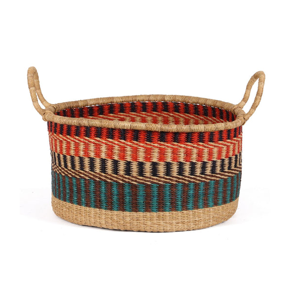 KWEKU: Medium Orange, Teal and Brown Floor Storage Basket with Handles