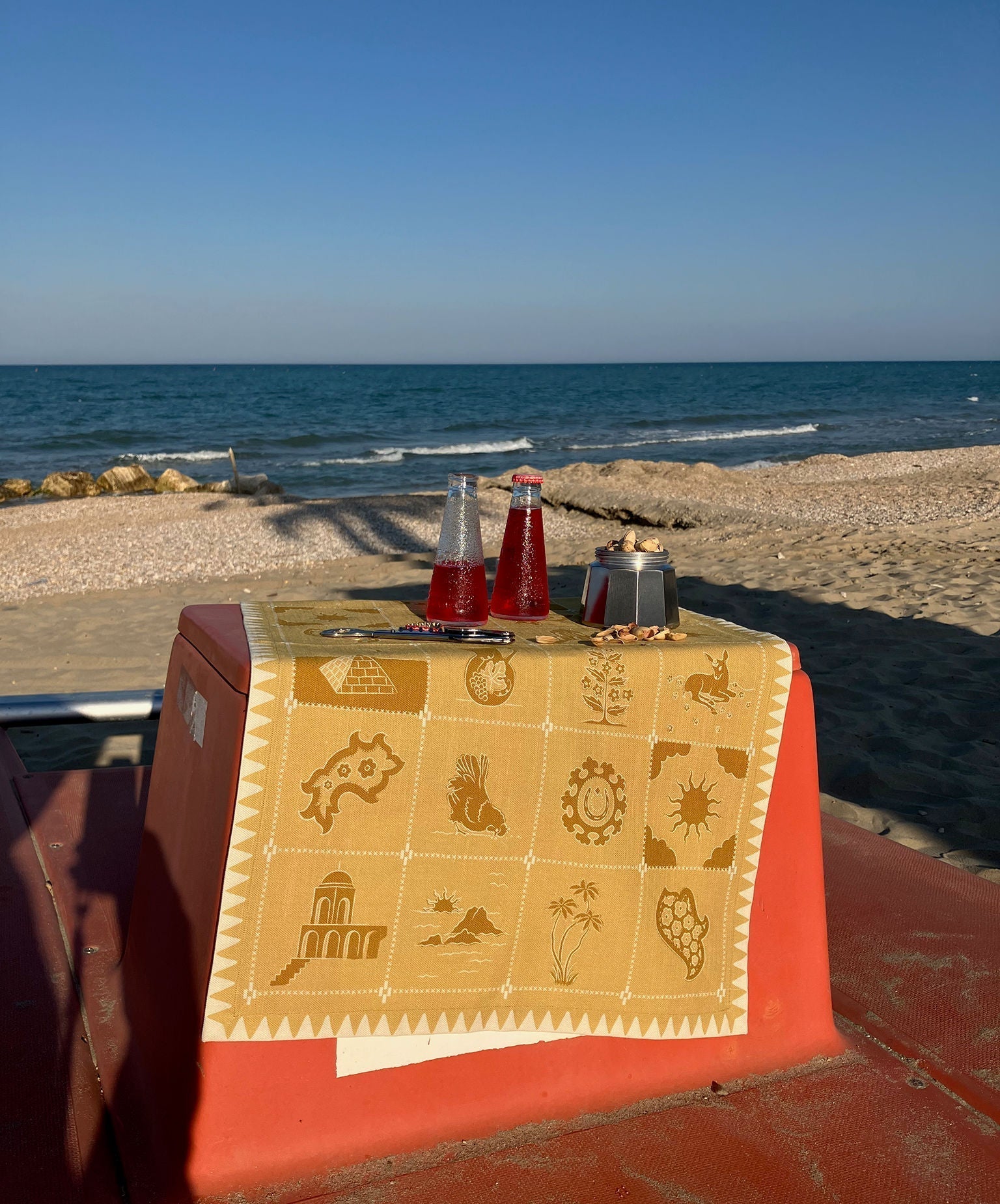 Redwork Tea Towel in Yellow