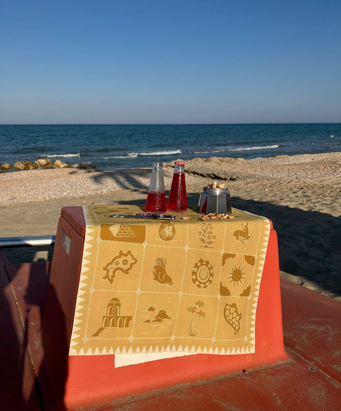Redwork Tea Towel in Yellow