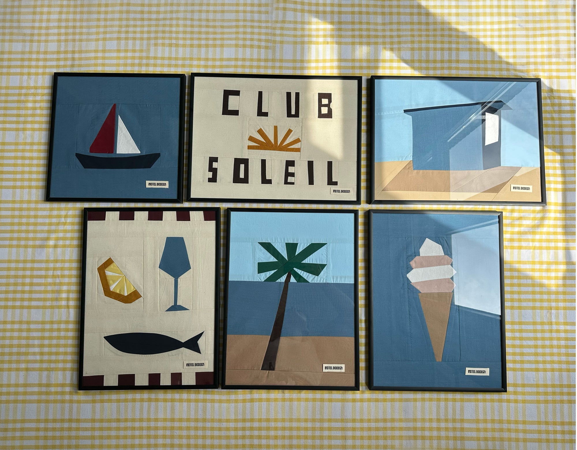 Club Soleil Original Quilted Artwork in Frame