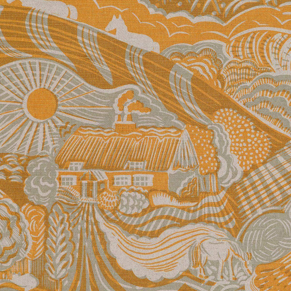 The Plough Small Piped Cushion in Harvest Gold and Corn Grey