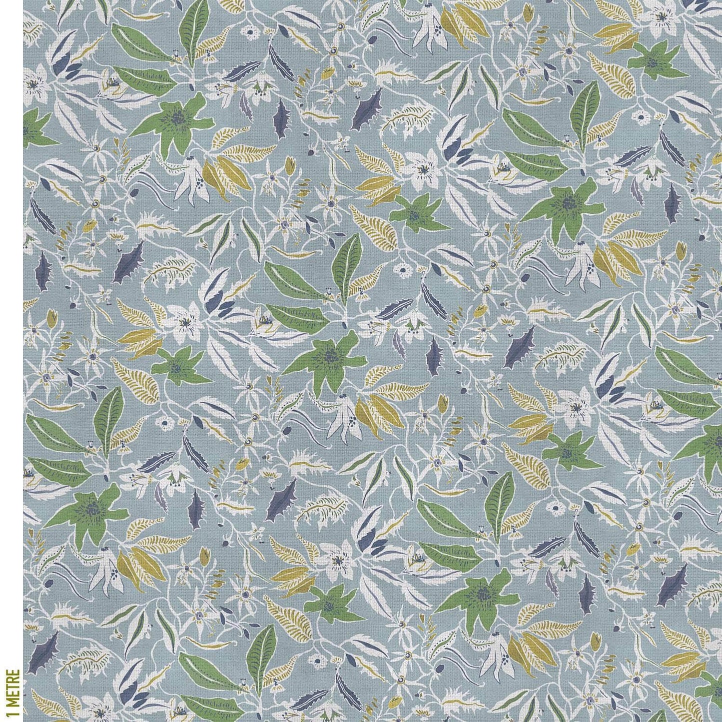 Printed Jasmine and Clematis Fabric - Blue