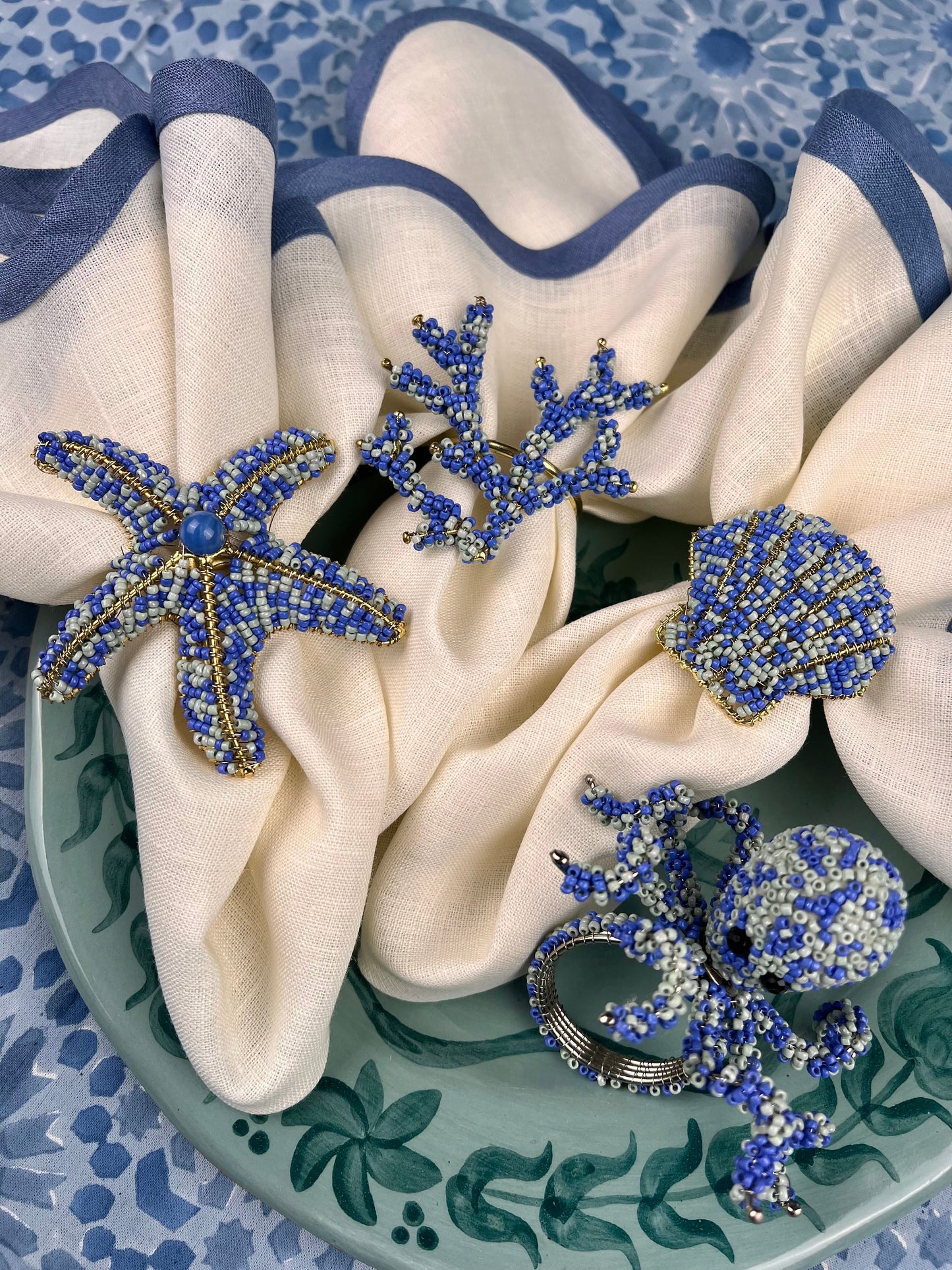 ’Sea Creatures’ Beaded Napkinrings - Ocean Blues (set of 4)