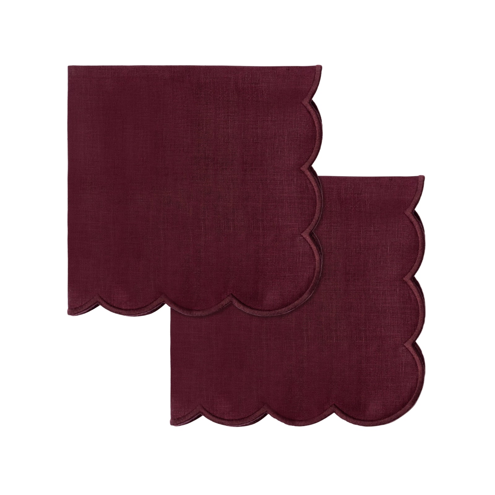 Scallop Linen Napkins Aubergine - Set of 2