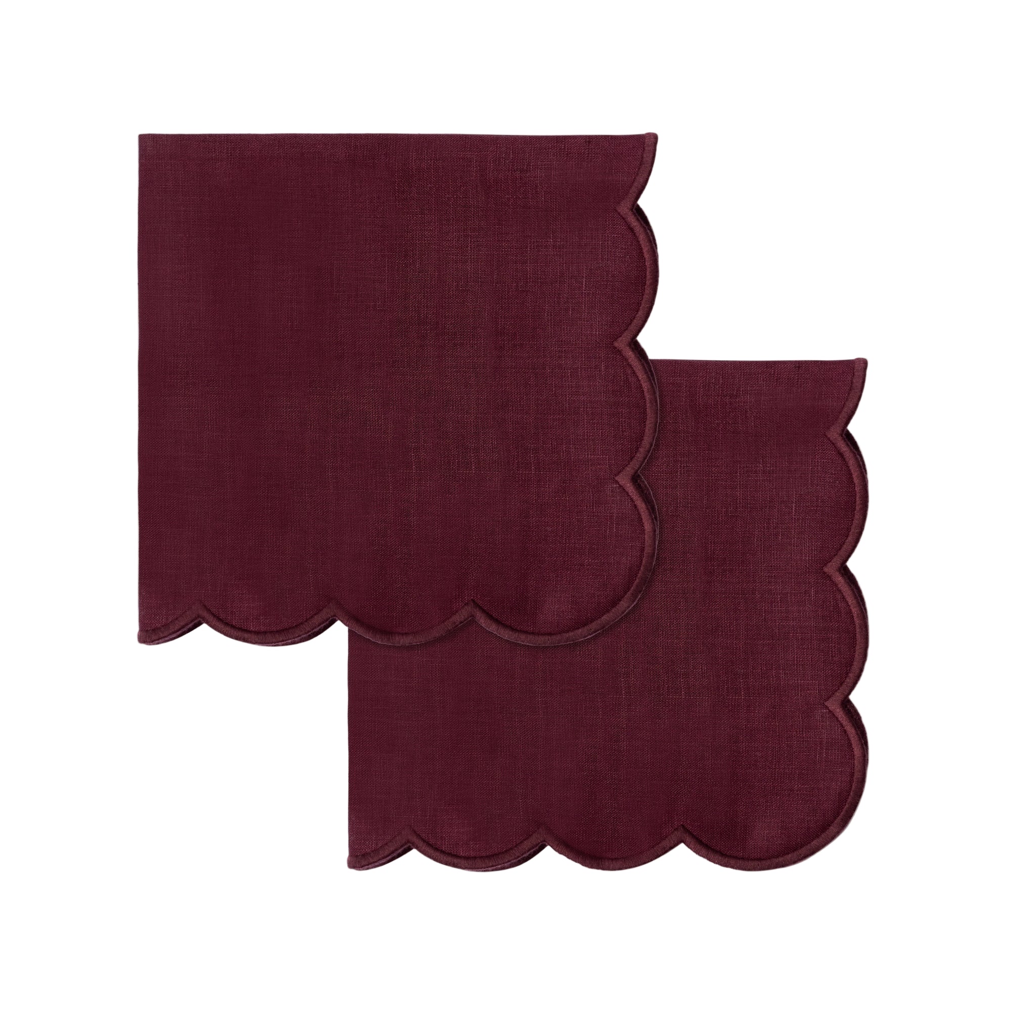 Scallop Linen Napkins Aubergine - Set of 2