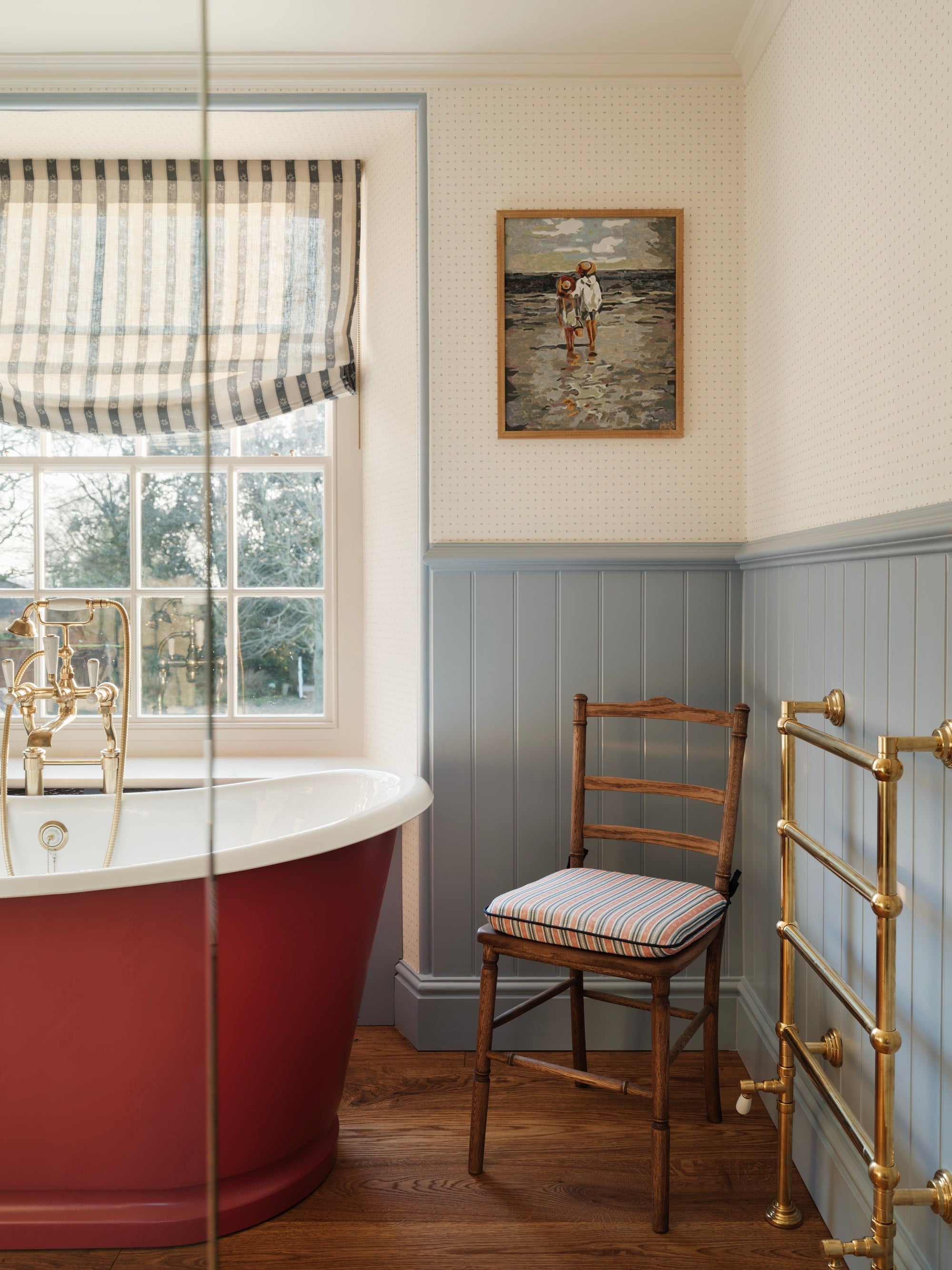 Minni Wallpaper - Bryony Blue and Soft Red