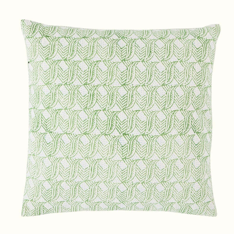 Hand Block Printed Indian Leaf Cushion Blue Green