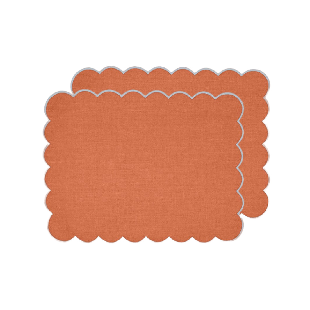 Zero-Waste Scalloped Linen Placemats Tangerine - Set of 2