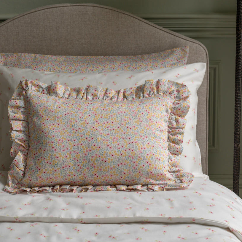Rectangle Linen Frill Cushion - Wildflower Garden