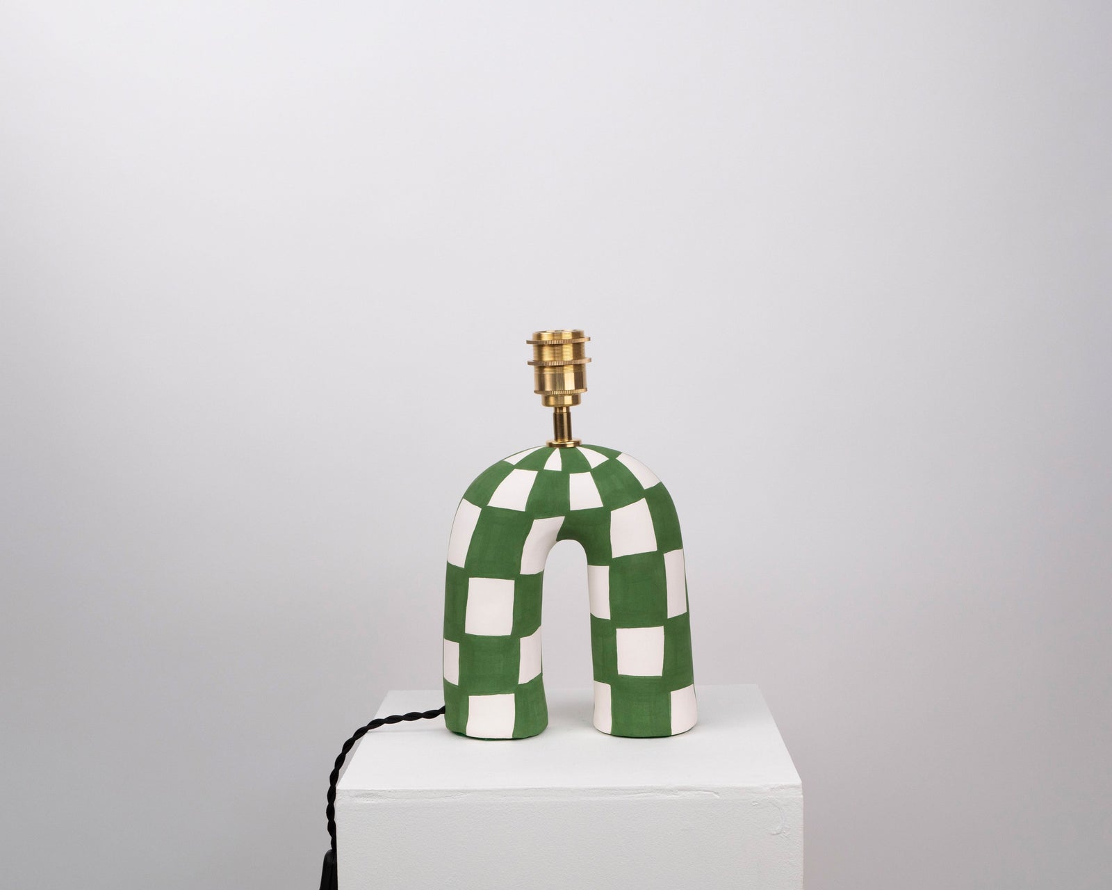 'You' Table Lamp - Forest Green Checkerboard