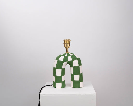'You' Table Lamp - Forest Green Checkerboard