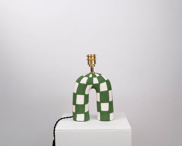 'You' Table Lamp - Forest Green Checkerboard-