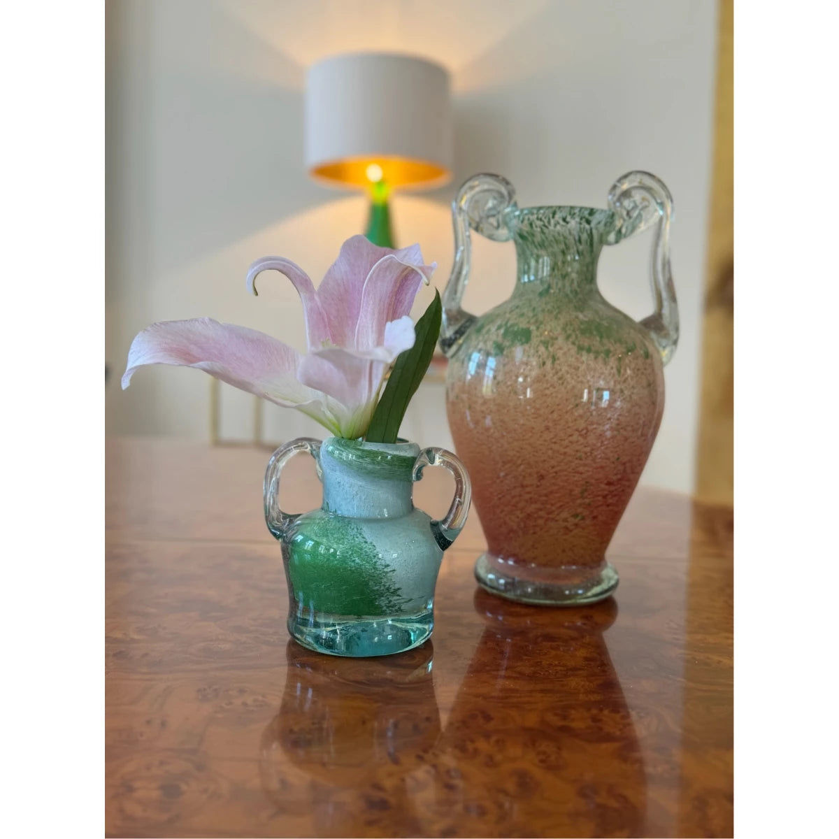 Blown Glass Amphora Vase, Green, Small