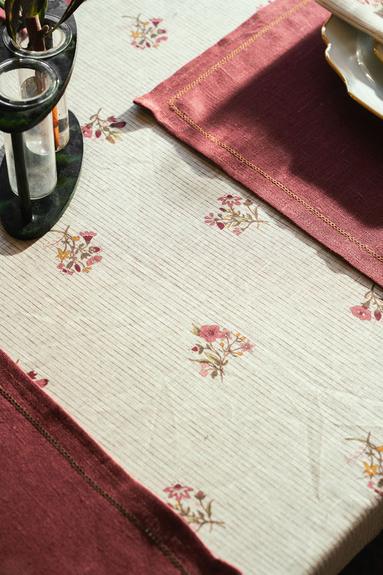 Scarlet Flax & Field Posy Pinstripe Printed Tablecloth