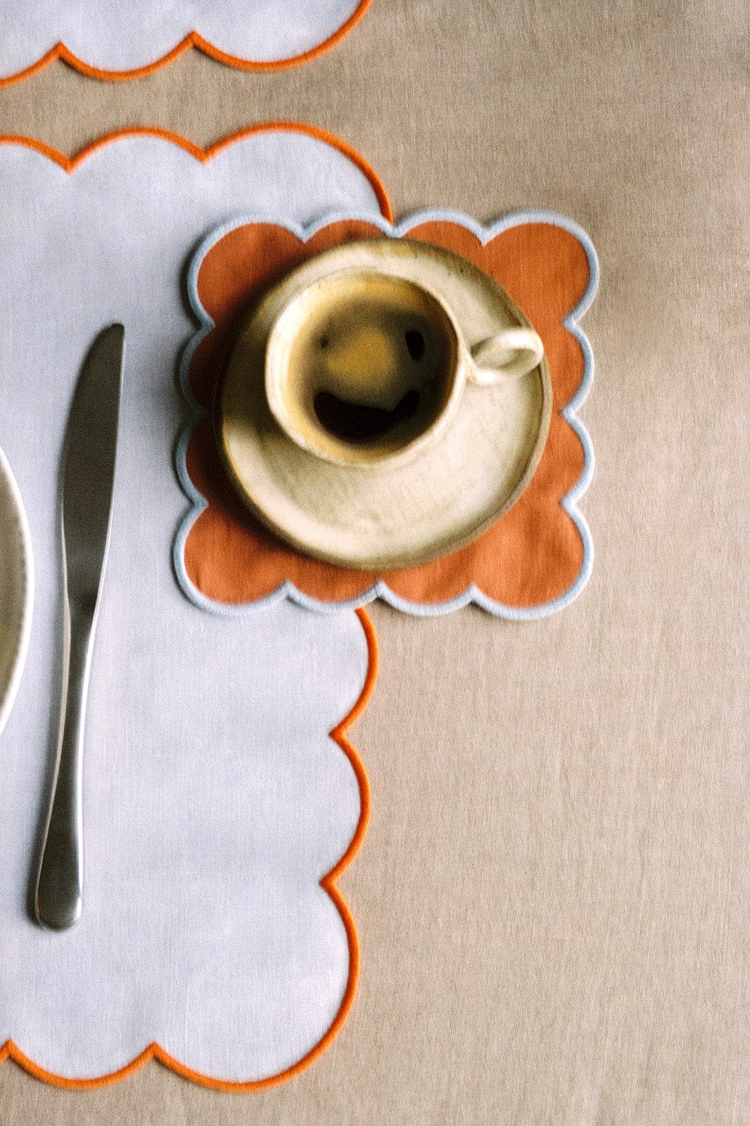 Zero-Waste Scalloped Linen Cocktail Napkins Tangerine - Set of 4