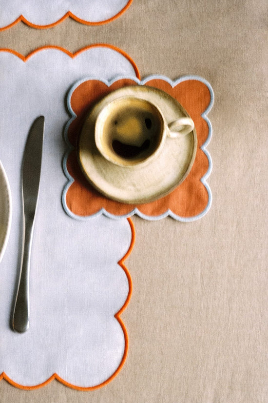 Zero-Waste Scalloped Linen Cocktail Napkins Tangerine - Set of 4
