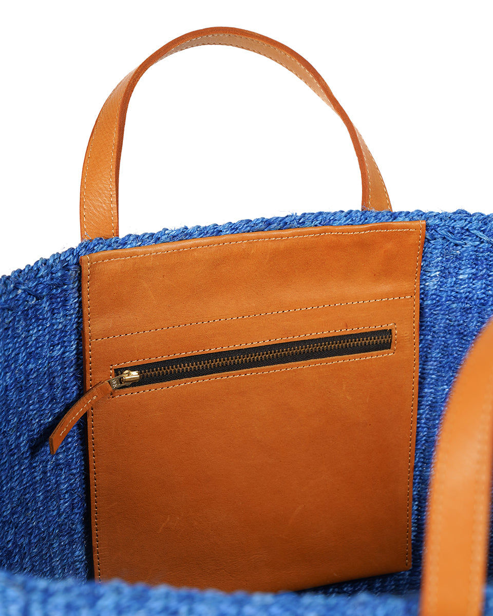 BANDARI: True Blue & Tan Leather Sisal Shopper