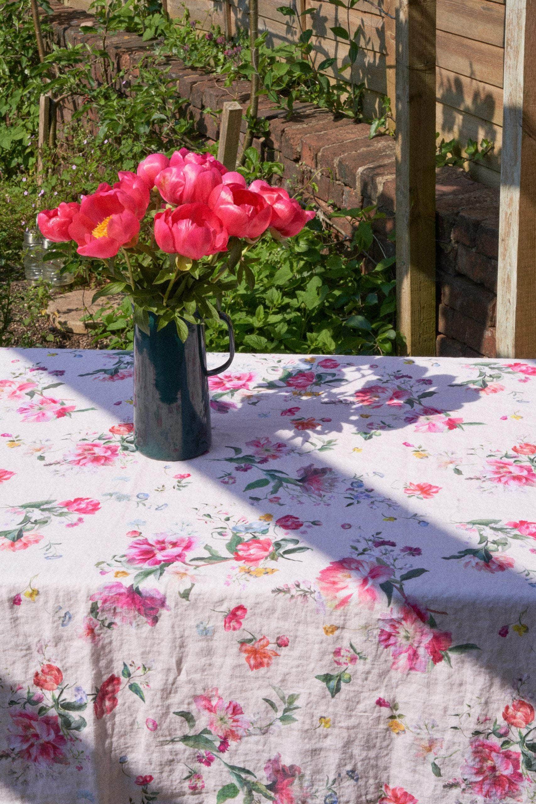 Peony Bloom Linen Tablecloth