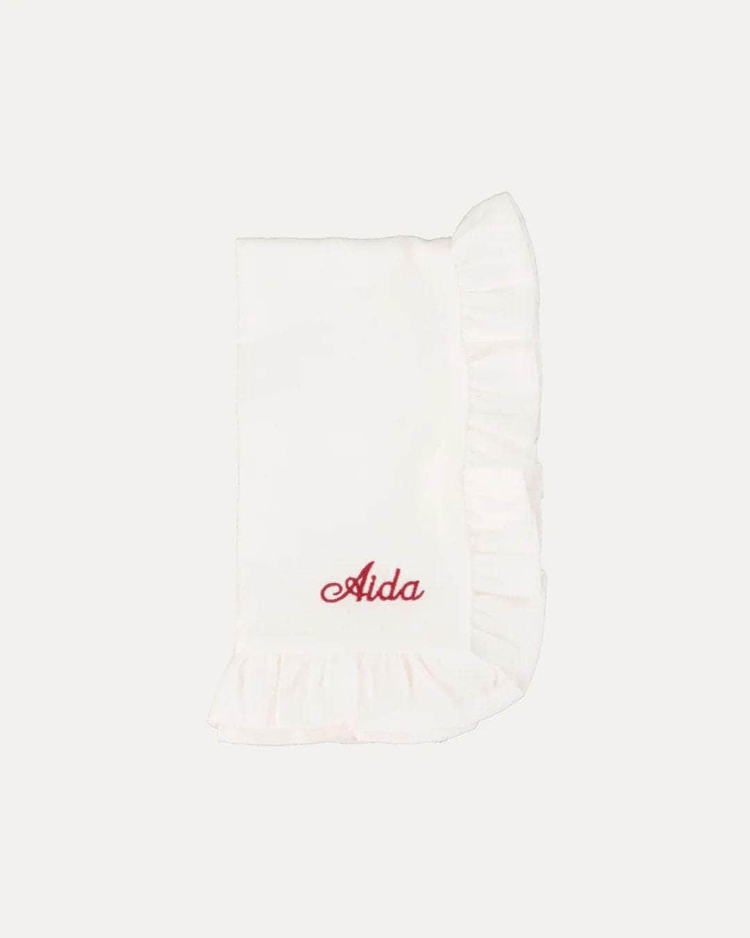 Personalised White Ruffle Linen Napkin