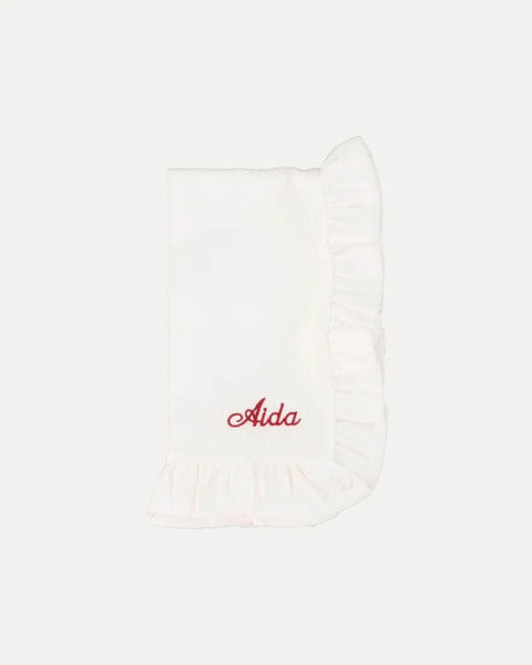 Personalised White Ruffle Linen Napkin