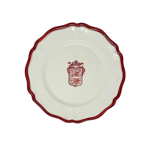 Sveva's Home Ceramic Hand Painted Red Crest Scalloped Big and Small Dining Plates Set of 4