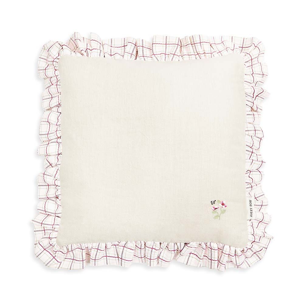 Square Linen Frill Cushion - Pink Check
