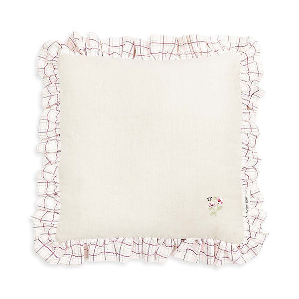 Square Linen Frill Cushion - Pink Check
