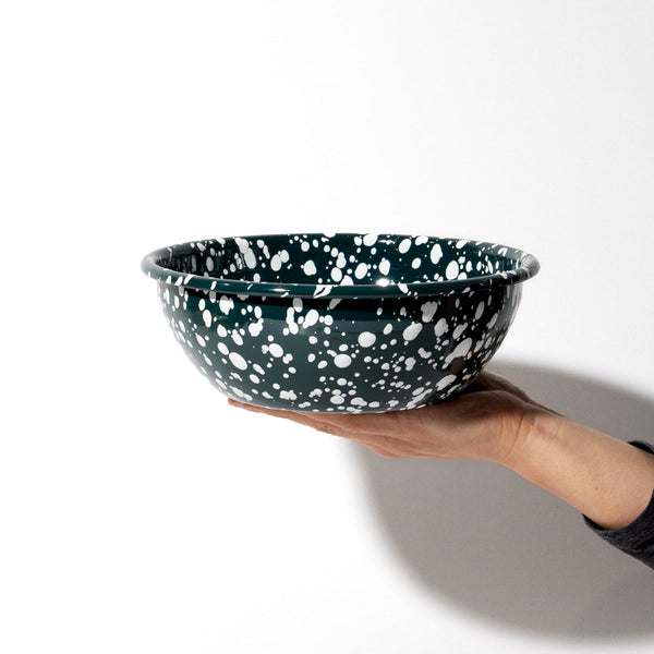 Splatter Enamel Salad Bowl - Dark Green / White
