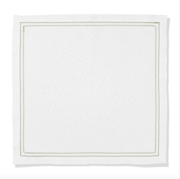 Set of Botanical Green Double Hemstitch Edge Napkins with Ruslan Floral Embroidery