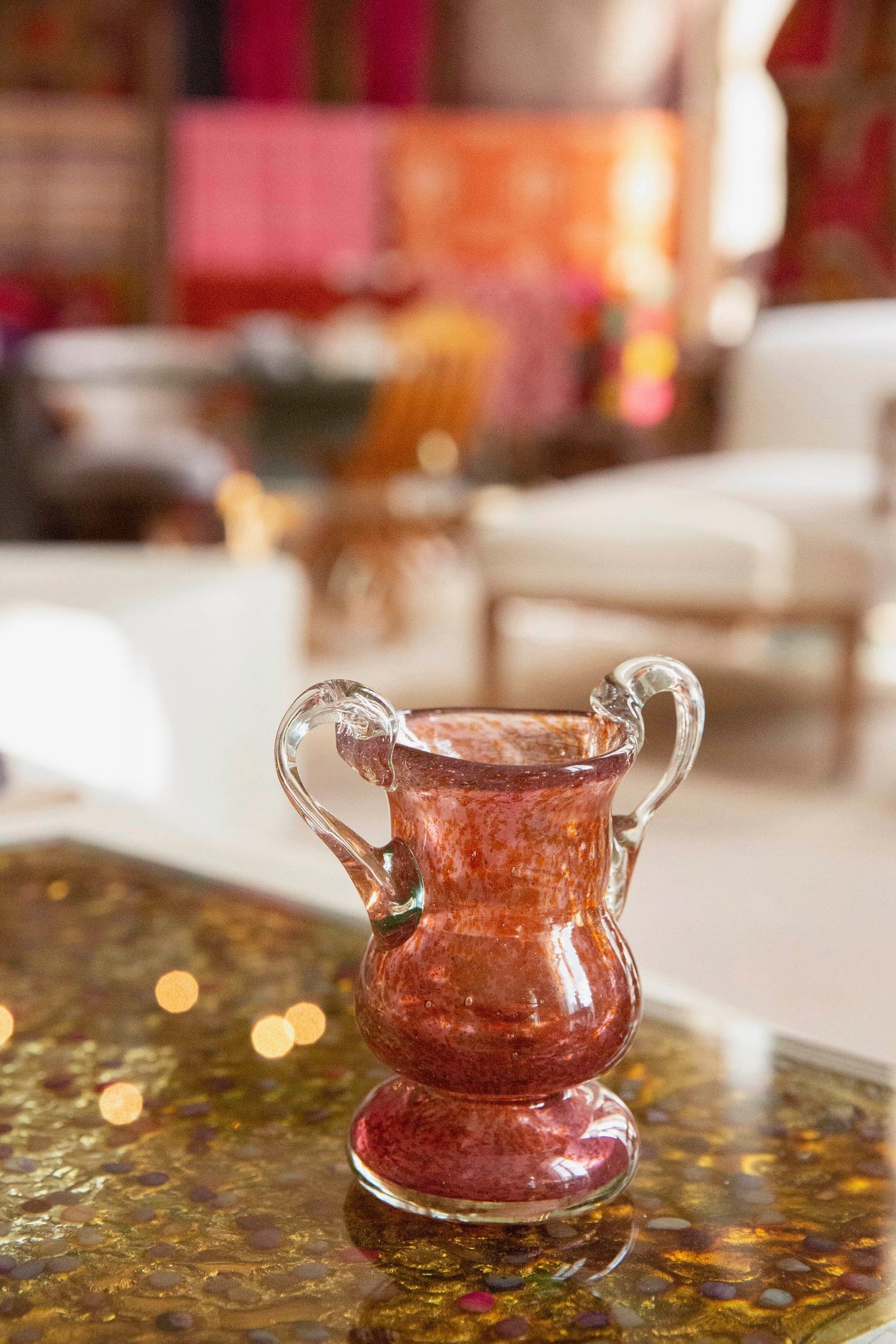 Blown Glass Amphora Vase, Slim, Rose and Amber