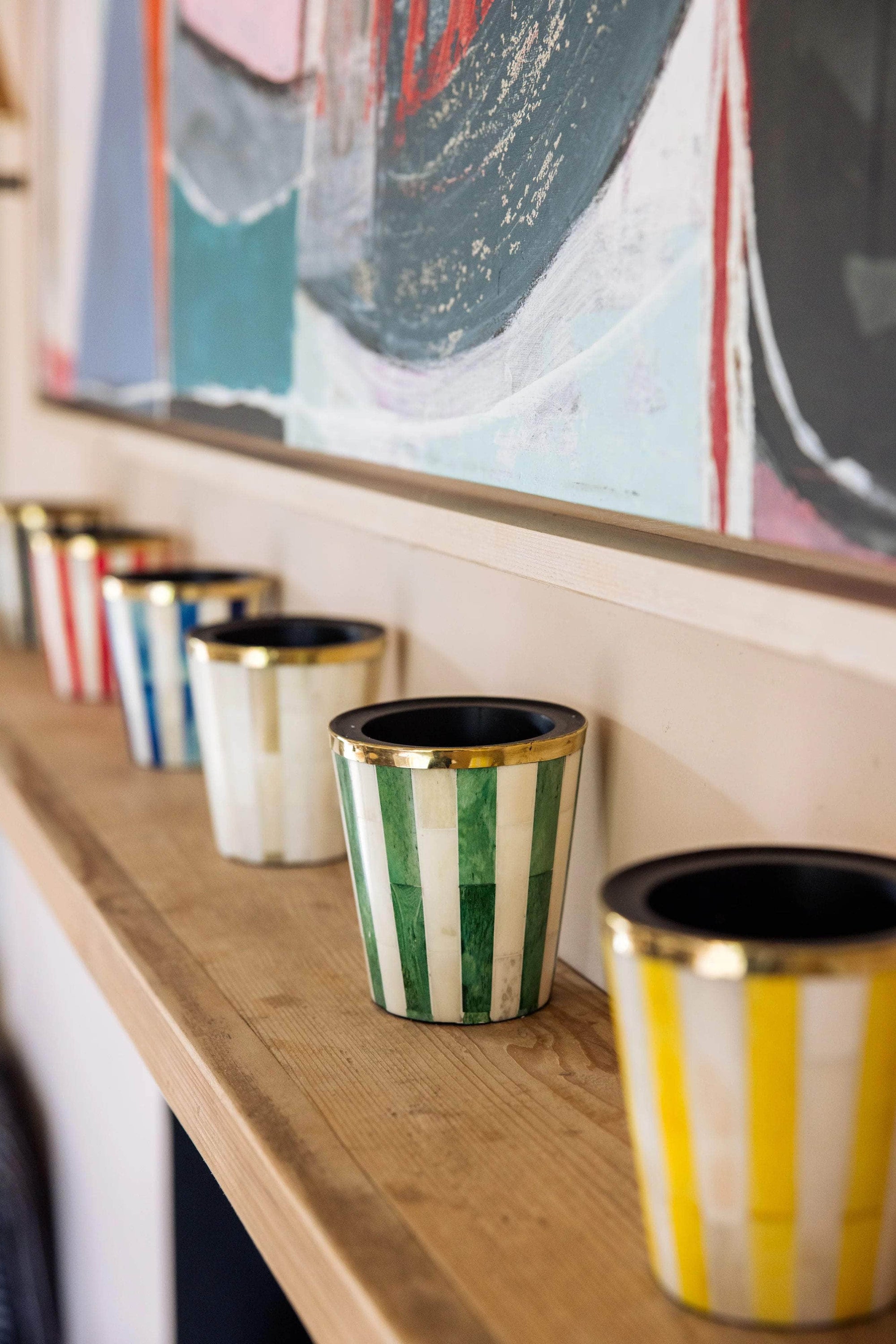 Inlay Brush Pot | Yellow & White | Striped