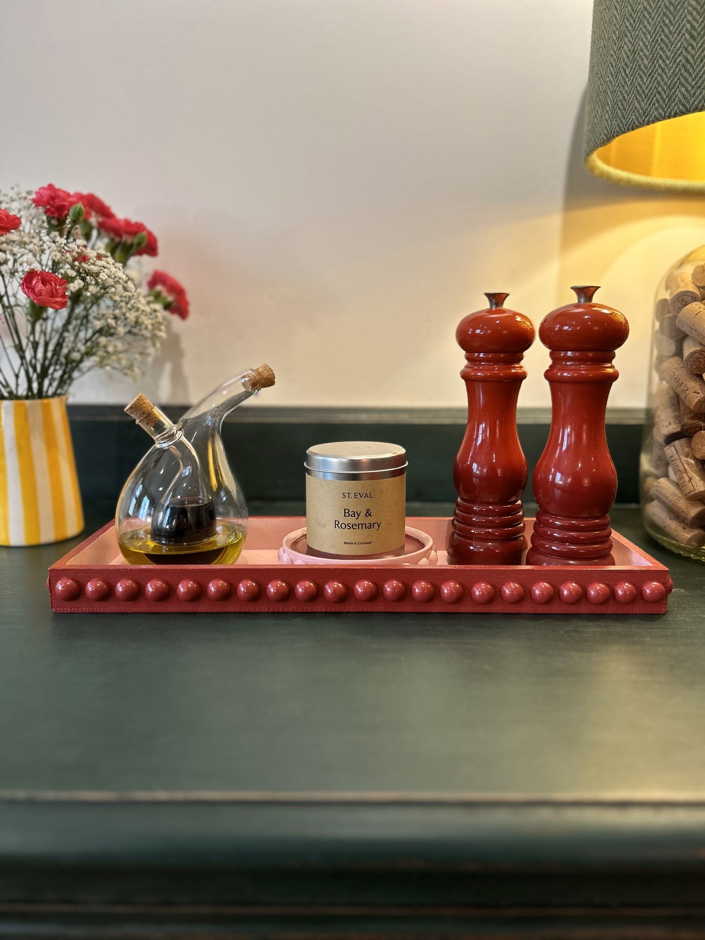 Red and Pink Bobbin Style Decorative Tray