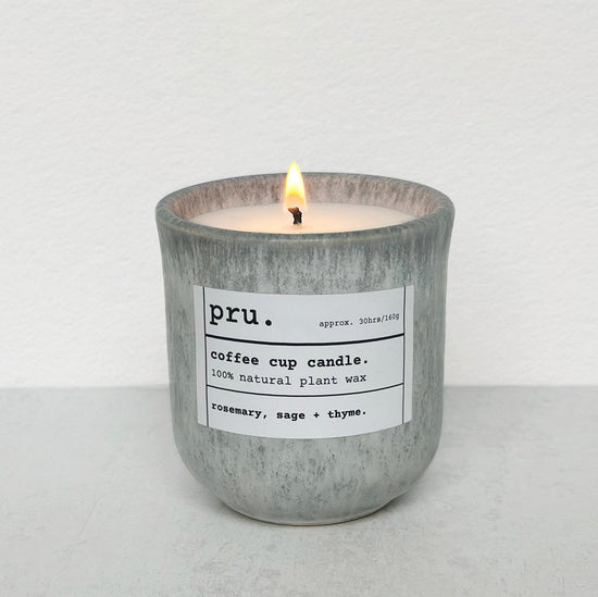 Grey Coffee Cup Candle - Rosemary, Sage + Thyme