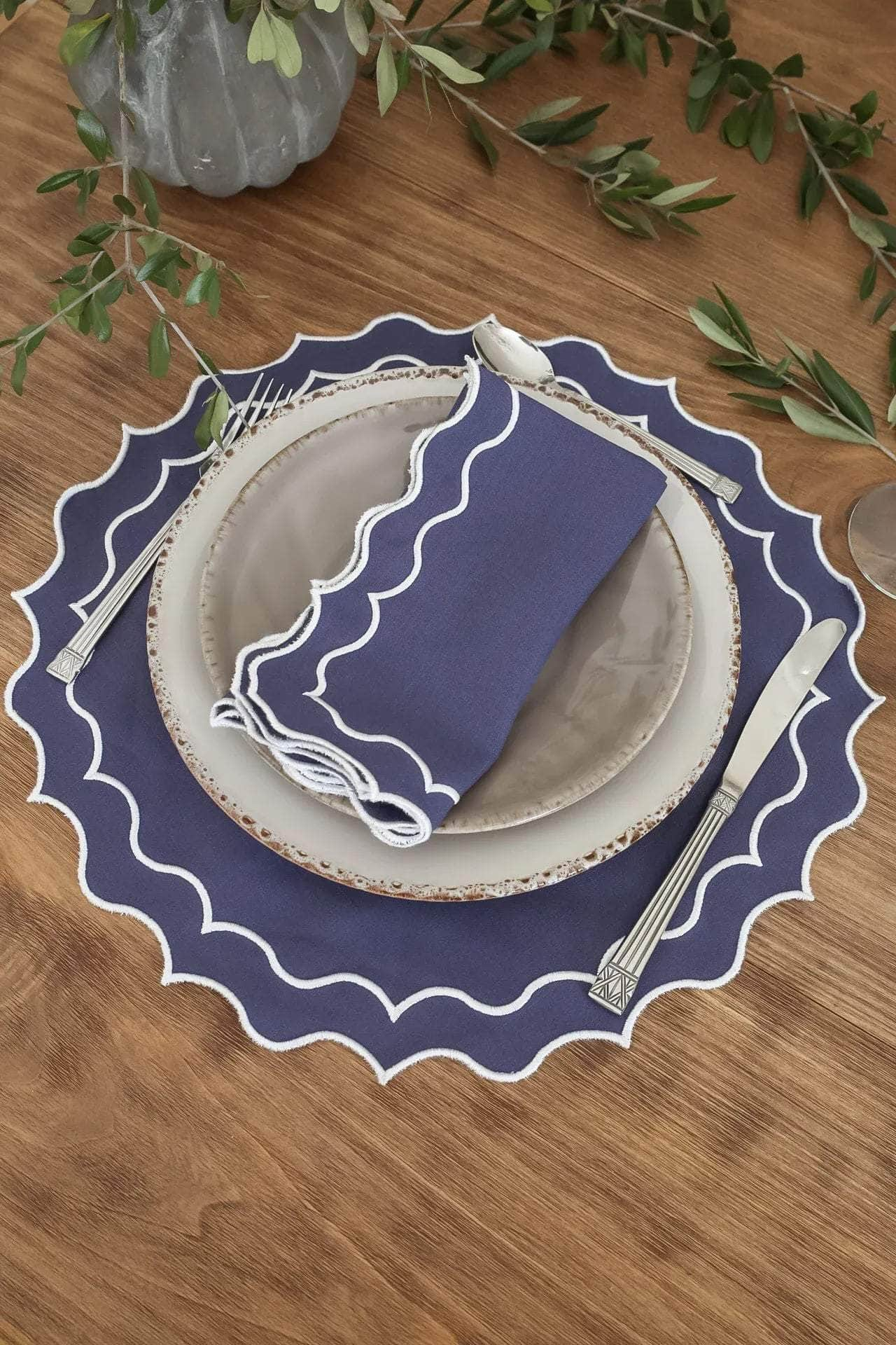 Navy Napkin, Blue with White