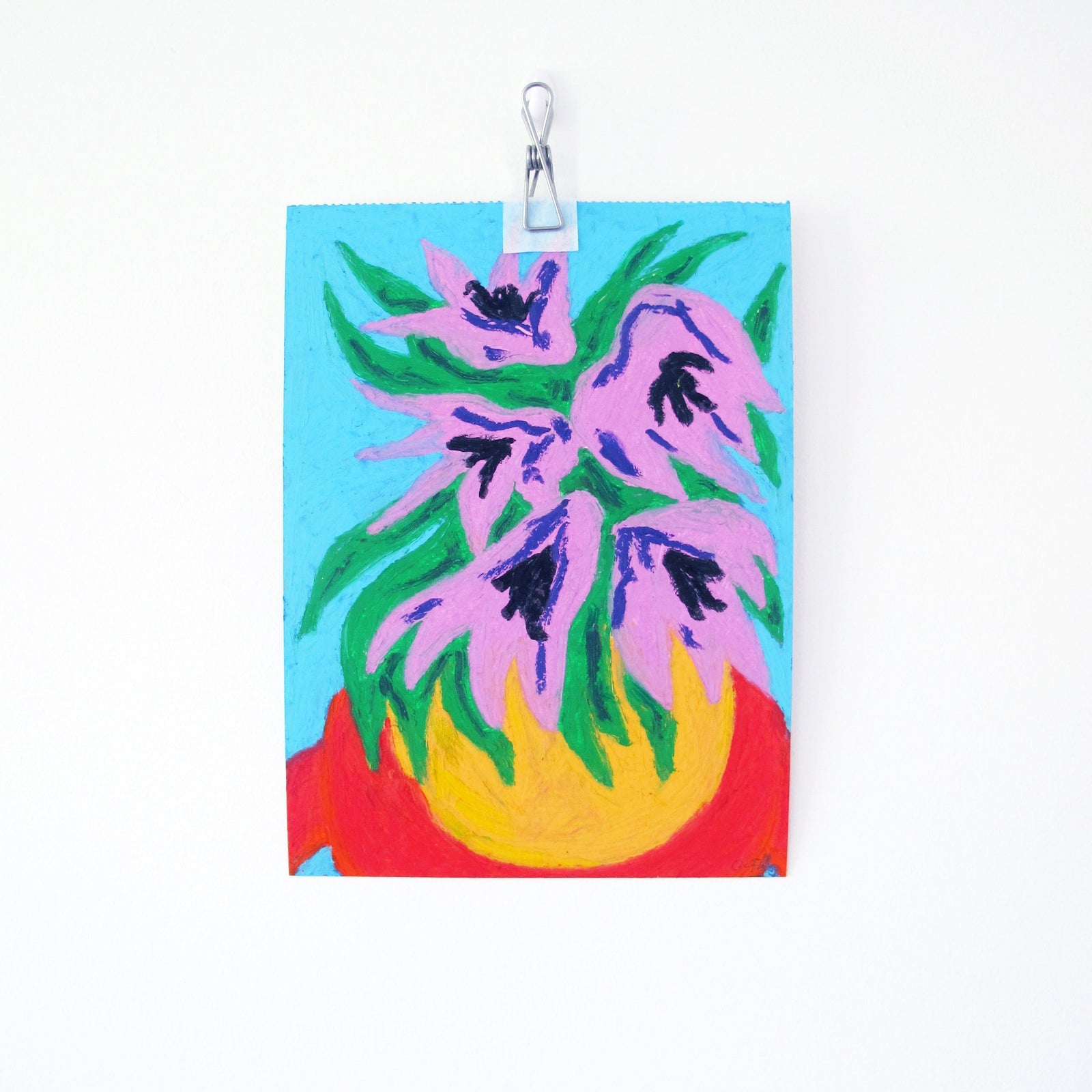 Purple Flowers Original Oil Pastel Artwork