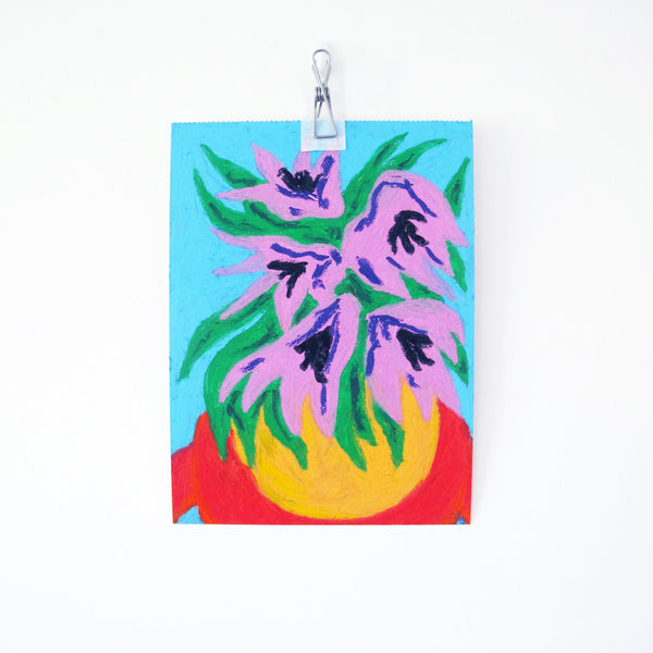 Purple Flowers Original Oil Pastel Artwork