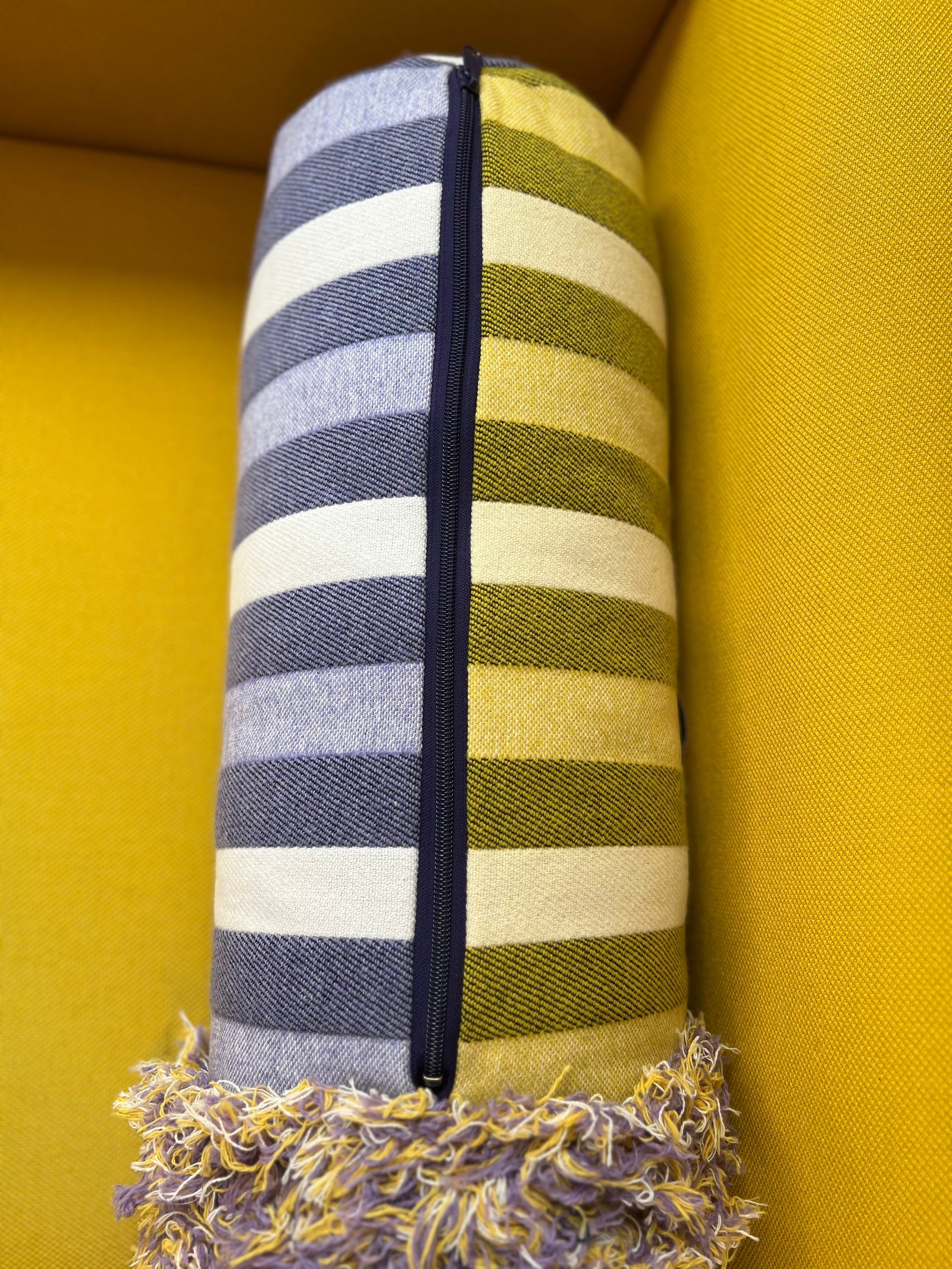 Stripey Bolster in Lilac & Yellow