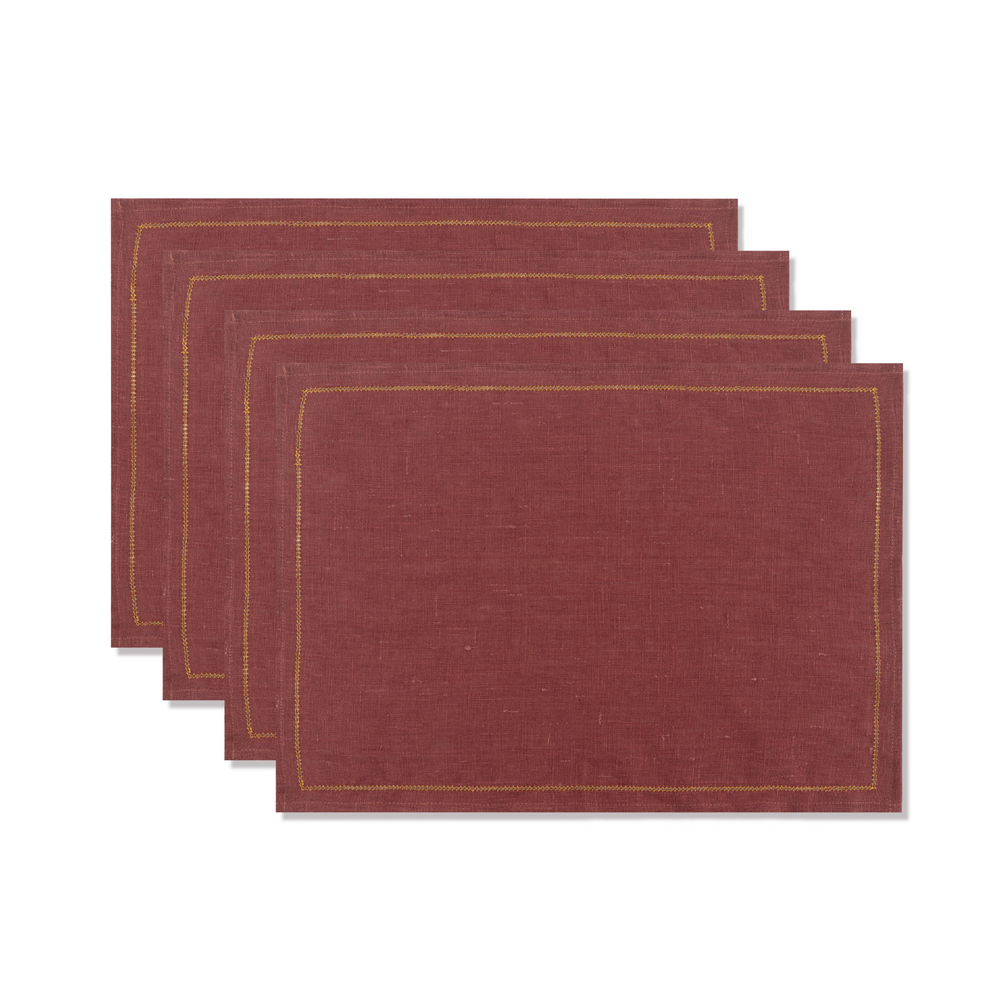 Set of Marsala Placemats with Ochre Hemstitch