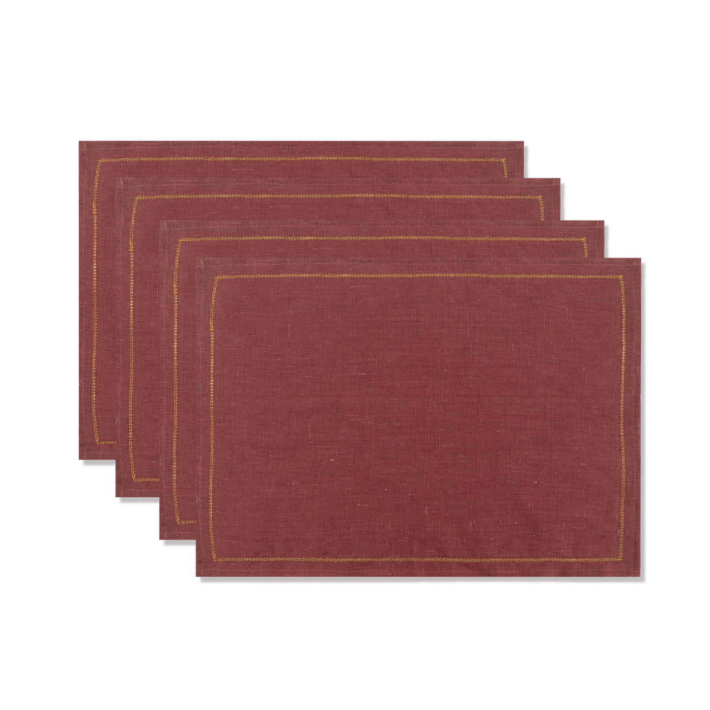 Set of Marsala Placemats with Ochre Hemstitch