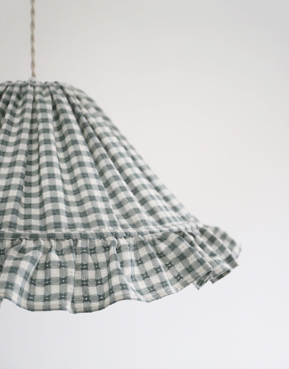 Conical Pendant Light With Ruffle Emilia “Petits Carreaux Vert”