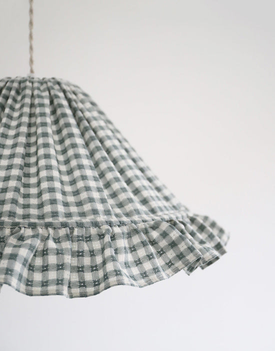 Conical Pendant Light With Ruffle Emilia “Petits Carreaux Vert”