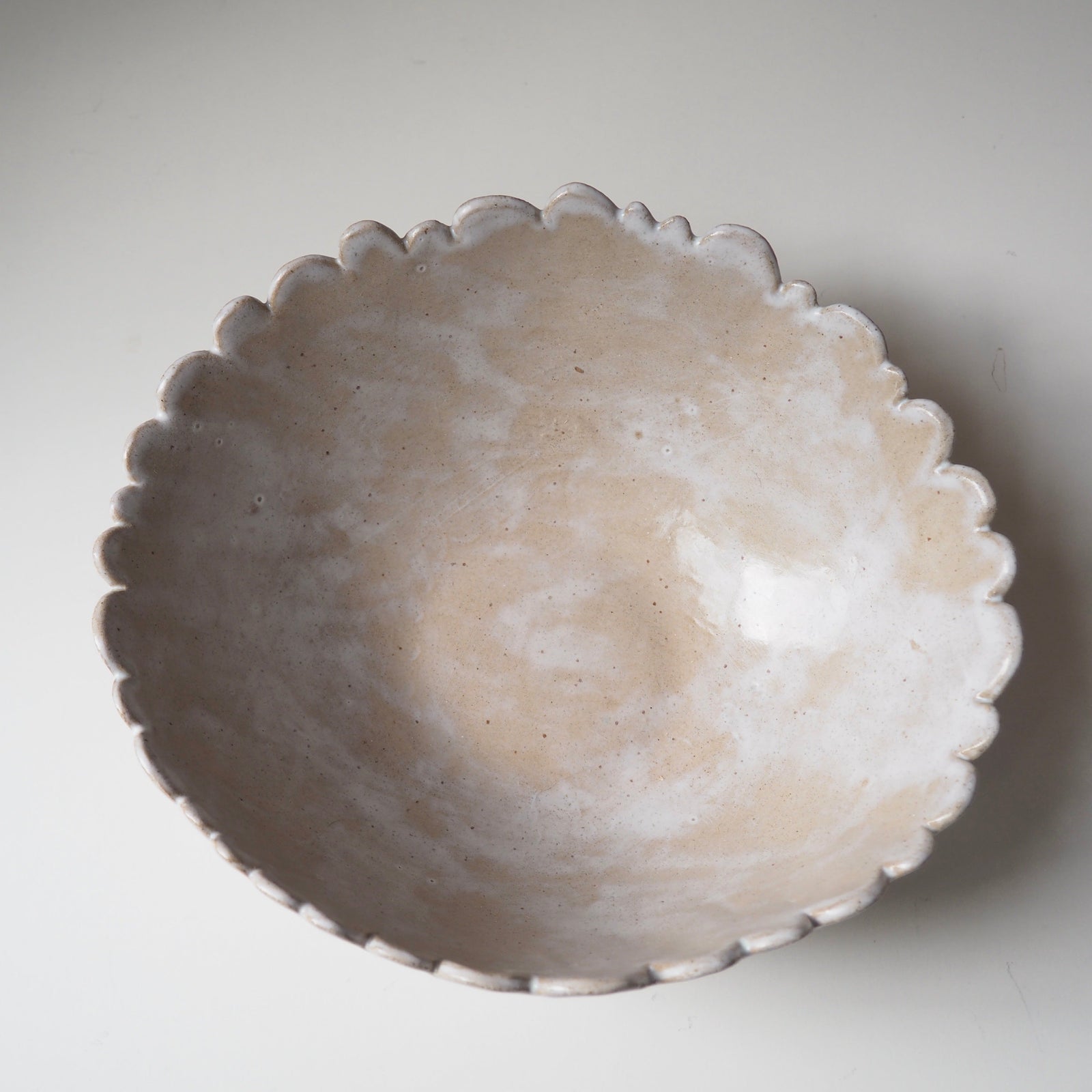 Handmade Ceramic Oatmeal Speckled Scalloped Fruit Bowl