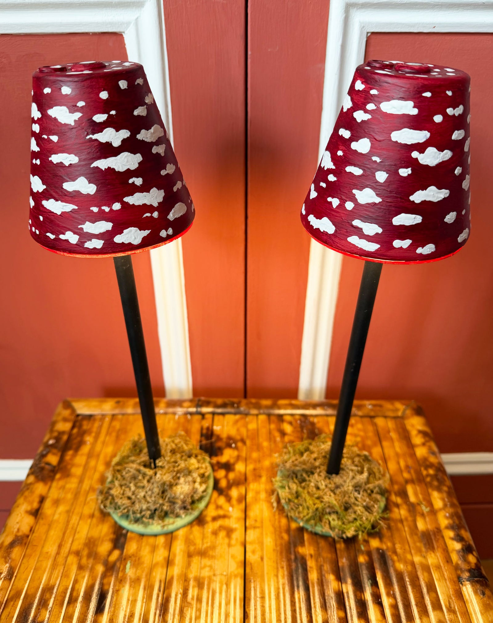 Mushroom Table LED Lamp On a Moss Bed