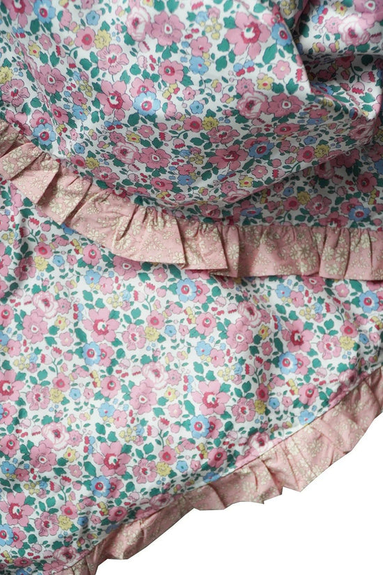 Reversible Ruffle Edge Heirloom Quilt made with Liberty Fabric BETSY CANDY FLOSS & CAPEL PINK