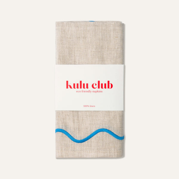 Wavy Linen Napkins Beige/Blue - Set of 2
