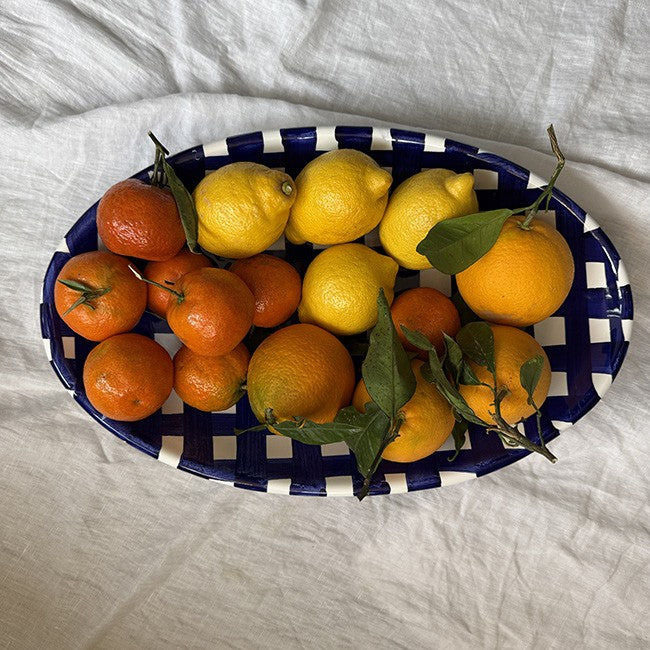 Large Blue Check Platter