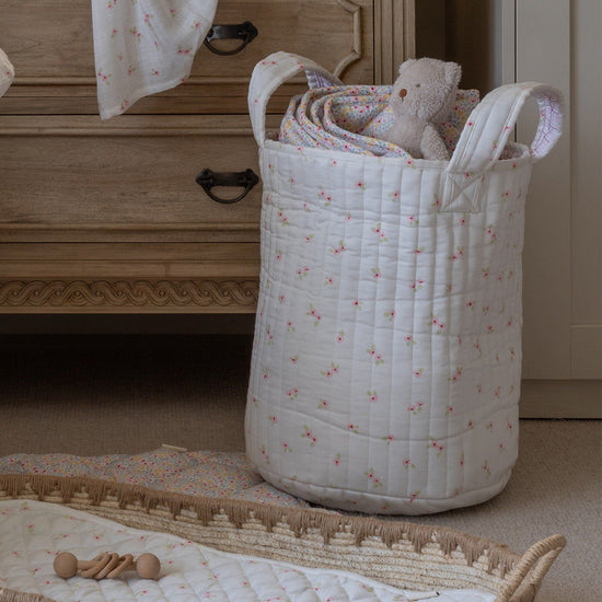 Large Quilted Storage Basket - Anemone / Pink Check
