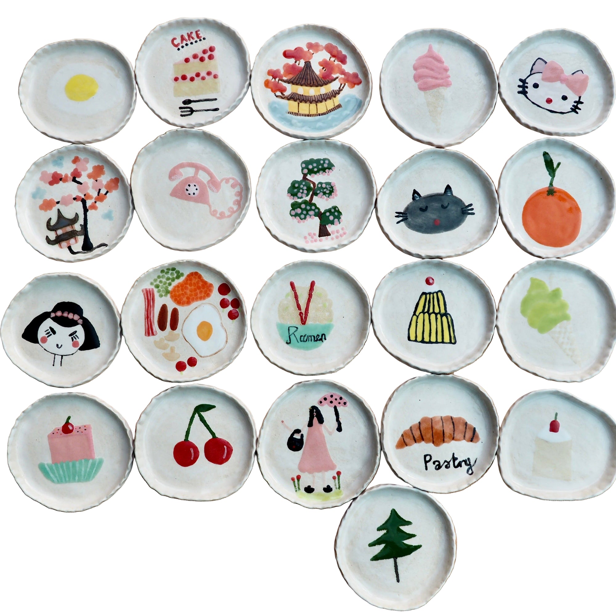 Handmade Little Ceramic Illustrated Ring Dishes Inspired by Japan.