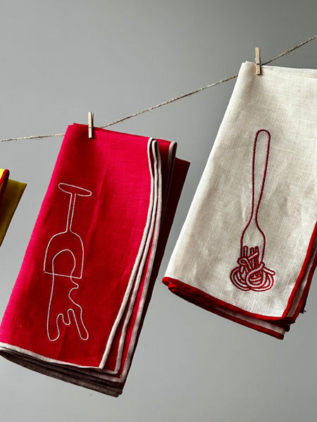 Linen Embroidered Napkins | 'Spaghetti'